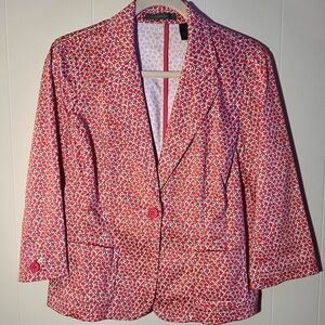 Liz Claiborne Size 12 One Button Poppy Floral  Red Women's Blazer